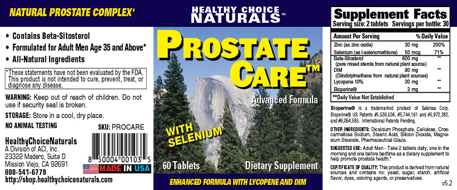 Prostate Care Supplement Label
