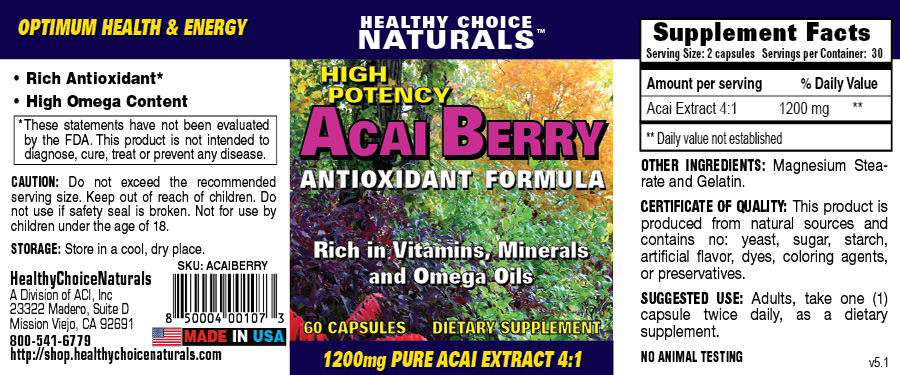 Acai Berry Natural Supplement Label
