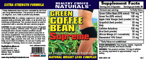 Green Coffee Bean Supreme Supplement Label