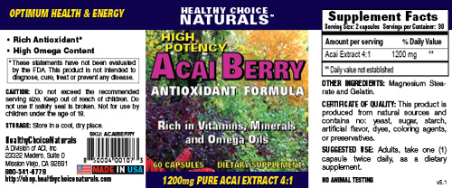 Acai Berry Supplement Label