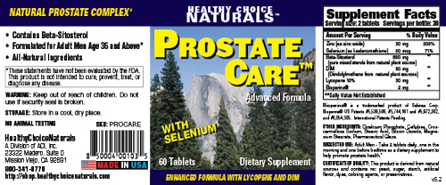 Prostate Care Supplement Label