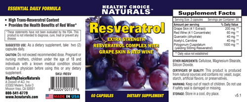 Resveratrol Supplement Label