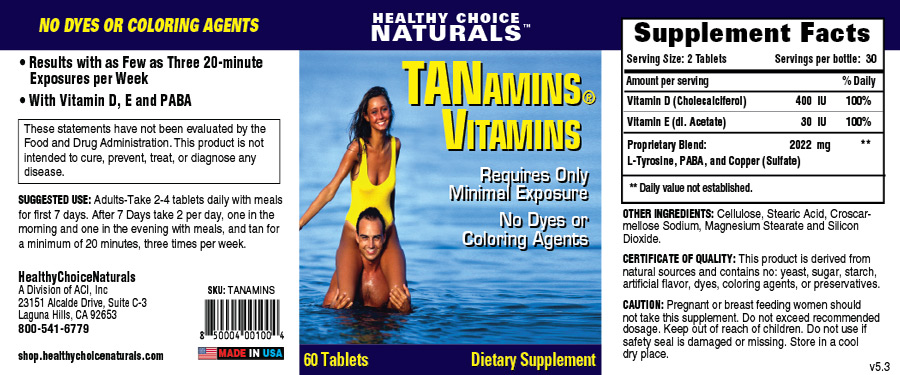 Tanning Tablets - Tanamin Pill Product Label
